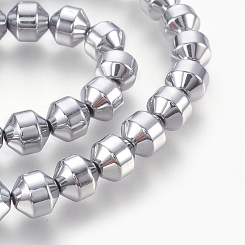 Electroplated Non-magnetic Synthetic Hematite Bead Strand, Round, Faceted, Platinum Plated, 8x8mm, Hole: 1.2mm, about 48pcs/strand, 15.94 inch(40.5cm)