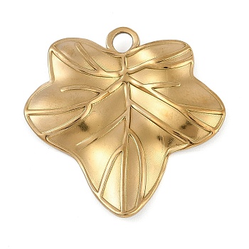 304 Stainless Steel Pendants, Leaf Charm, Golden, 31.5x31x3mm, Hole: 3mm