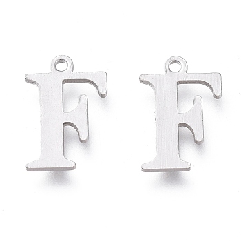 304 Stainless Steel Charms, Laser Cut, Alphabet, Stainless Steel Color, Letter.F, 12.5x8x0.7mm, Hole: 1mm