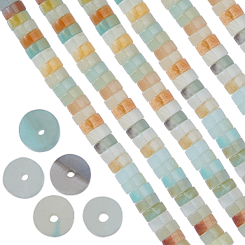2 Strands Natural Flower Amazonite Beads Strands, Heishi Beads, Flat Round/Disc, 6~6.5x3.5mm, Hole: 1mm, about 118pcs/strand, 15.5~15.7 inch(39.5~40cm)