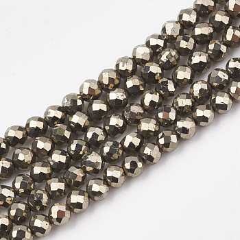 Natural Pyrite Beads Strands, Faceted, Round, 3mm, Hole: 0.8mm, about 135~150pcs/strand, 15.9 inch