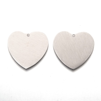 304 Stainless Steel Pendants, Stamping Blank Tag, Laser Cut, Double Side Drawbench Effect, Heart, Stainless Steel Color, 28.5x30x1mm, Hole: 1.8mm