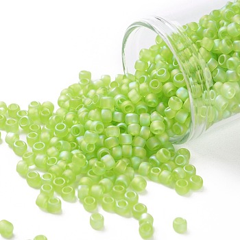 TOHO Round Seed Beads, Japanese Seed Beads, (164F) Transparent AB Frost Lime Green, 8/0, 3mm, Hole: 1mm, about 10000pcs/pound