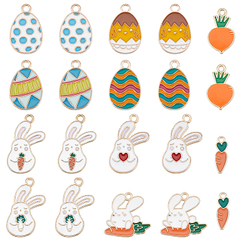 40Pcs 10 Style Alloy Enamel Pendants, Rabbit/Carrot/Easter Egg, Mixed Color, 16~25x5~20x1~2mm, Hole: 1.5~2mm, 4pcs/style