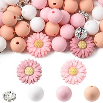 DIY Daisy Round Beads Findings Kits, including Silicone & Brass Rhinestone Beads, Dark Salmon, 19x7.5mm, Hole: 2.5mm