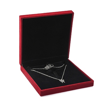 Velvet Necklace Boxes, Jewelry Boxes, with Plastic, Rectangle, FireBrick, 15.8x15.4x3.3cm