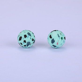 Printed Round Silicone Focal Beads, Cyan, 15x15mm, Hole: 2mm