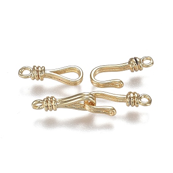 Brass Hook and S-Hook Clasps, Connector Components for Jewelry Making, Long-Lasting Plated, Real 18K Gold Plated, Charms: 13.5x4.5x3mm, Hole: 1.4mm, Hook: 13.5x5.5x3mm, Hole: 1.4mm
