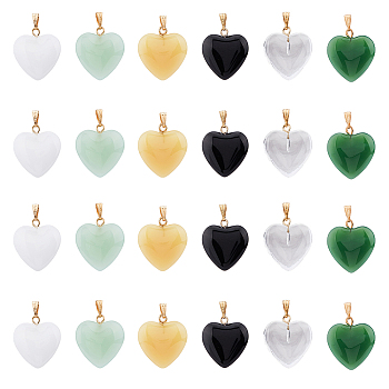 24Pcs 6 Style Spray Painted Glass Pendants, with Golden Plated Iron Bails, Imitation Jade, Heart, Mixed Color, 22x20.5x7mm, Hole: 2x6mm, 4pcs/style