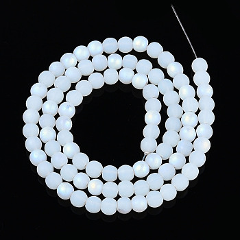 Frosted Imitation Jade Glass Beads Strands, Round, Half Plated, AB Color, White, 4~4.5mm, Hole: 0.6mm, about 97~100pcs/strand, 14.76~15.16''(37.5~38.5cm)