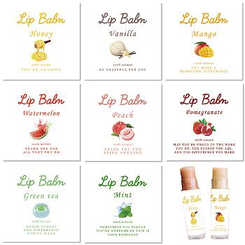 10 Sheets Paper Lip Balm Adhesive Label Stickers, Fruit, 50x50mm, 8 styles/sheet