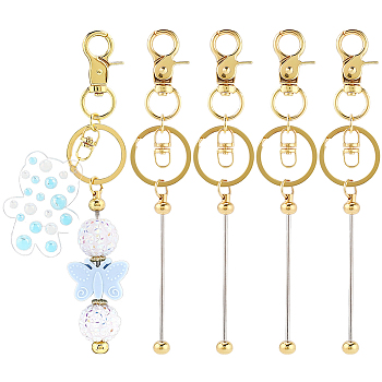 12Pcs Alloy Beadable Keychain Bar, with Key Rings and Clasps for Bag Ornaments, Golden, 149mm, 12pcs/set
