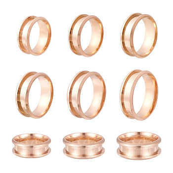 6Pcs 6 Size 201 Stainless Steel Grooved Finger Ring Settings, Ring Core Blank, Rose Gold, US Size 6 1/2~12 3/4(16.9~22mm), 1pc/size