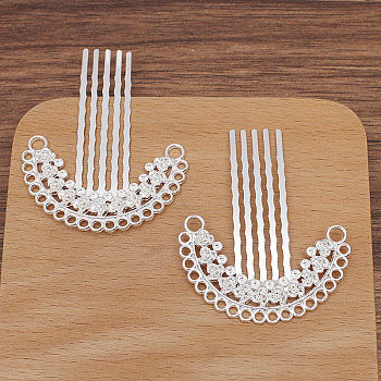 Alloy Hair Comb Findings, with Iron Comb and Loop, Round Bead Settings, Silver, 61x38mm, Fit for 2mm Beads
