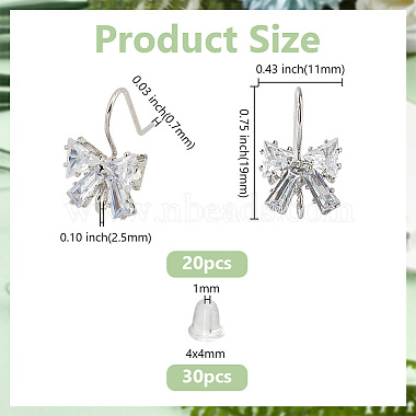 20Pcs Bowknot Brass Micro Pave Clear Cubic Zirconia Earring Hooks(ZIRC-GO0001-02)-2
