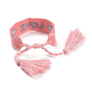 Bracelet tressé en polycoton (coton polyester) word love avec breloque pompon(BJEW-F429-06)-3