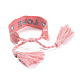 Bracelet tressé en polycoton (coton polyester) word love avec breloque pompon(BJEW-F429-06)-3