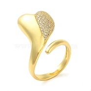Brass Micro Pave Cubic Zirconia Cuff Rings, Heart, Real 16K Gold Plated, US Size 8 1/2(18.5mm)(RJEW-P102-06G)