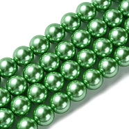 Eco-Friendly Glass Pearl Beads Strands, Grade A, Round, Dyed, Cotton Cord Threaded, Spring Green, 14mm, Hole: 1.2~1.5mm, about 30pcs/strand, 15.7 inch(HY-A008-14mm-RB008)