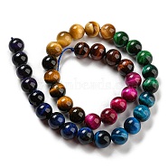 Gradient Color Natural Tiger Eye Beads Strands, Round, Grade A, Mixed Dyed and Undyed, 10~10.5mm, Hole: 1mm, about 68pcs/strand, 15.28''(38.8cm)(G-M413-A01-03)