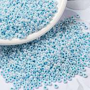 MIYUKI Round Rocailles Beads, Japanese Seed Beads, 8/0, (RR430) Aqua Lined White Pearl, 3mm, Hole: 1mm, about 422~455pcs/10g(X-SEED-G008-RR0430)