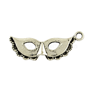 Tibetan Style Alloy Pendants, Mardi Gras Charms, Half Faced Masquerade Mask, Lead Free & Cadmium Free, Antique Silver, 12x31x2mm, Hole: 2mm(TIBEP-A12590-AS-RS)