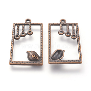 Alloy Pendants, Lead Free and Cadmium Free, Rectangle with Bird, Red Copper Color, about 34mm long, 19mm wide, 2.5mm thick, hole: 2mm(X-EA11655Y-R)