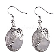 Natural Quartz Crystal Elephant Head Dangle Earrings, Platinum Brass Jewelry for Women, 38mm, Pin: 0.7mm(EJEW-A092-07P-14)