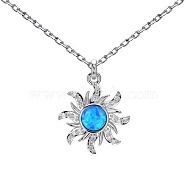 Sun Rhodium Plated 925 Sterling Silver Pendant Necklaces, with Synthetic Opal, Real Platinum Plated, 15.75 inch(40cm)(NJEW-P292-02P)