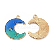 Alloy Pendants, with 2 Tone Enamel, Crescent Moon with Star Charm, Golden, Royal Blue, 23x18.5x1.5mm, Hole: 1.6mm(ENAM-M052-03G-D)