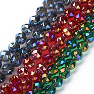Transparent Electroplate Glass Beads Strands, AB Color Plated, Faceted Round, Mixed Color, 10x9.5mm, Hole: 1.2mm, about 60pcs/strand, 22.44 inch~22.83 inch(57cm~58cm)(EGLA-T020-10-A)