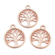 Alloy Pendants, Flat Round with Tree of Life Charms, Rose Gold, 37.5x34x1.5mm, Hole: 2mm(FIND-XCP0003-14RG)