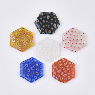 Handmade Millefiori Glass Beads, Hexagon, Mixed Color, 28.5x31~32x5.5mm, Hole: 1mm(LK-T001-02)