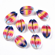 Printed Natural Cowrie Shell Beads, No Hole/Undrilled, with Rainbow Stripe Pattern, Colorful, 18~22x13~14x6~8mm(SHEL-S266-20B)
