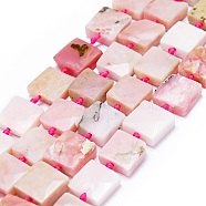 Natural Pink Opal Beads Strands, Faceted, Square, 12~13x12~13x5~6mm, Hole: 1mm, about 25pcs/strand, 16.93 inch(43cm)(G-F725-24)