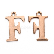 Ion Plating(IP) 304 Stainless Steel Alphabet Charms, Rose Gold, Letter.F, 12x8x1mm, Hole: 1mm(STAS-H122-F-RG)
