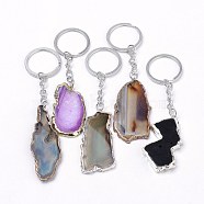 Plated Natural Agate Keychain, with Iron Findings, Mixed Color, Nuggets, 105~122mm(KEYC-S252-09)