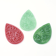 Natural Jade Pendant, Dyed, teardrop, Mixed Color, 39x24x2mm, Hole: 1mm(G-E418-85)