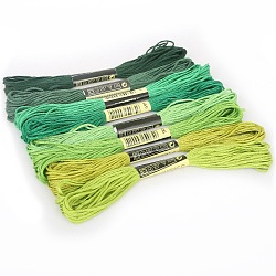 8 Skeins 8 Colors Gradient Color 6-Ply Cotton Embroidery Floss, Cross-stitch Threads, for DIY Sewing, Green, 1.2mm, about 8.20 Yards(7.5m)/skein, 1 skein/color(PW-WG66837-03)