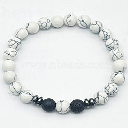 8mm Round Natuarl Lava Rock & Howlite Beaded Stretch Bracelets for Women Men(AC1855-2)