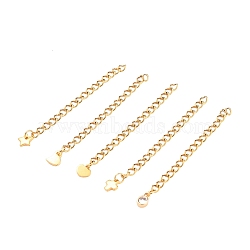 Vacuum Plating 304 Stainless Steel Chains Extender, with Brass Cubic Zirconia Charms and 304 Stainless Steel Charms, Mixed Shapes, Golden, 58mm(FIND-JF00085-M)