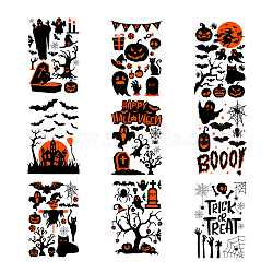 Halloween Theme Chemical Fiber Oil Canvas Self Adhesive Window Decorations, Decoration Accessories, Rectangle, Halloween Themed Pattern, 35x24cm, 9pcs/set(AJEW-WH0182-001)