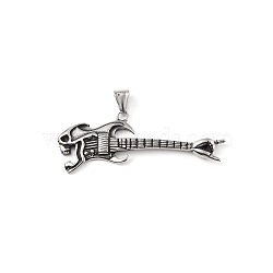 304 Stainless Steel Big Pendants, with 201 Stainless Steel Snap on Bails, Skull Bass Charm, Antique Silver, 26.5x68x4mm, Hole: 9x4mm(STAS-K255-09AS)