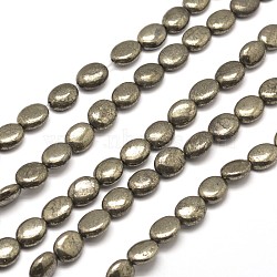 Oval Natural Pyrite Beads Strands, 10x8x4mm, Hole: 1mm, about 40pcs/strand, 15.7 inch(G-I126-19-10x8mm)