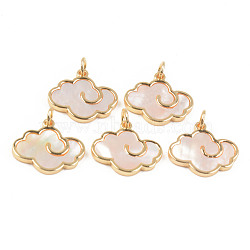 Natural White Shell Mother of Pearl Shell Pendants, with Golden Brass Findings and Jump Ring, Cloud, Seashell Color, 15x16.5x2mm, Jump Ring: 5x0.8mm, Hole: 3mm(X-SHEL-T017-24G)