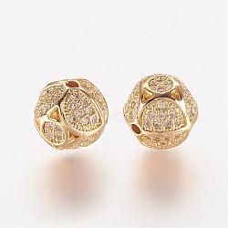 Brass Micro Pave Cubic Zirconia Beads, Round, Golden, 9.5x9.5mm, Hole: 1mm(ZIRC-K063-33G)