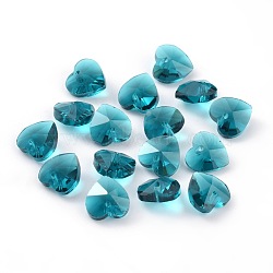 Romantic Valentines Ideas Glass Charms, Faceted Heart Charm, Medium Turquoise, 10x10x5mm, Hole: 1mm(X-G030V10mm-14)