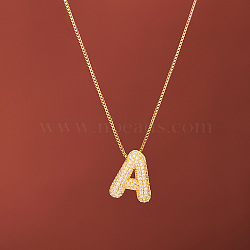 Brass Micro Pave Clear Cubic Zirconia Initial Pendant Necklaces for Women, Golden, Letter A, 15.75 inch(40cm)(FS-WGDC51D-01)