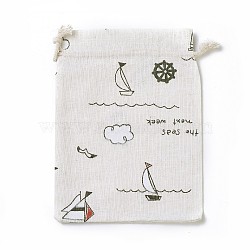 Burlap Packing Pouches, Drawstring Bags, Rectangle with Sailboat Pattern, Colorful, 17.7~18x13.1~13.3cm(ABAG-I001-13x18-06)