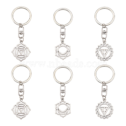 6Pcs 3 Style Chakra Alloy Symbol Pendant Keychains, for Car Bag Ornaments Pendant, Svadhisthana/Vishuddha/Muladhara, Mixed Shapes, 8.2~8.4cm, 2pcs/style(KEYC-FG0001-14)